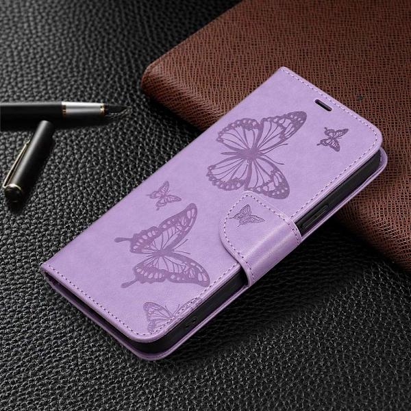 Butterfly läder Samsung Galaxy A54 fodral - Lila Lila