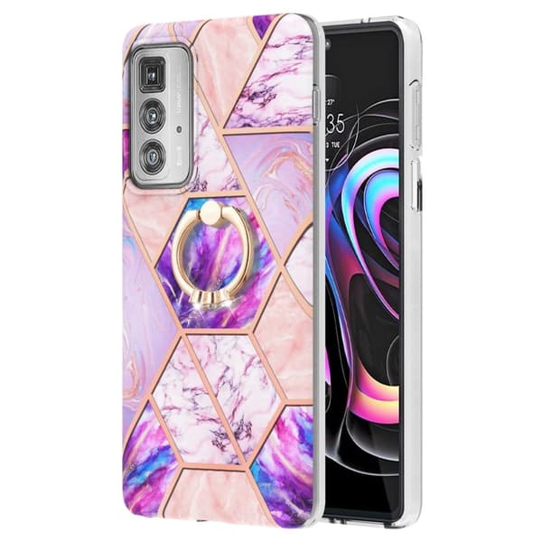 Marble Mønstret Deksel med Ring Holder til Motorola Edge 20 Pro - Lyselilla Purple