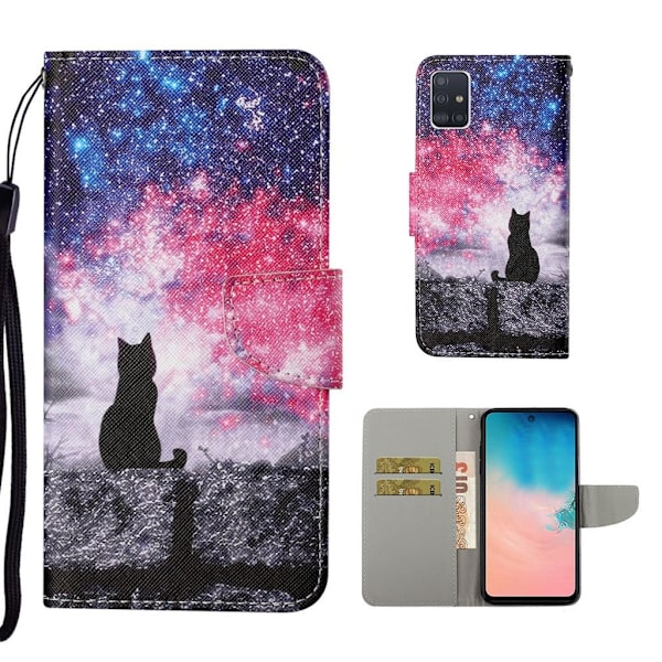 Wonderland Samsung Galaxy A71 Flip Etui - Sort Kat Multicolor