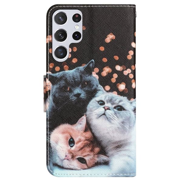 Wonderland Samsung Galaxy S22 Ultra Flippetui - Katt Multicolor
