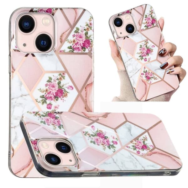 Marble iPhone 14 Etui - Rosa / White Rose Pink
