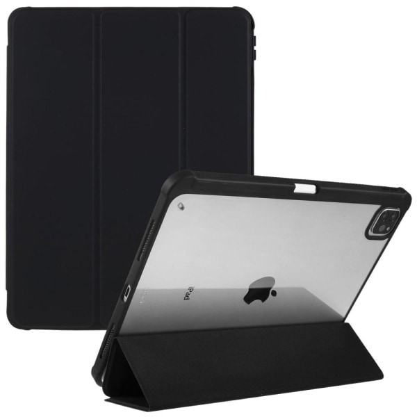 iPad Pro 12.9 (2018) / (2020) / (2021) / (2022) Drop Resistant Tri-fold stander etui Vegansk Læder and Flexible and Acrylic Tablet Slim Case stødsikke Black