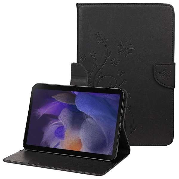 Samsung Galaxy Tab A8 10.5 (2021) sommerfugleblomst-præget læderetui - Sort Black