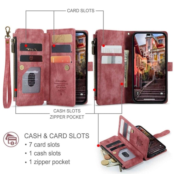 Rymligt iPhone 14 Pro fodral med plånbok - Röd Röd