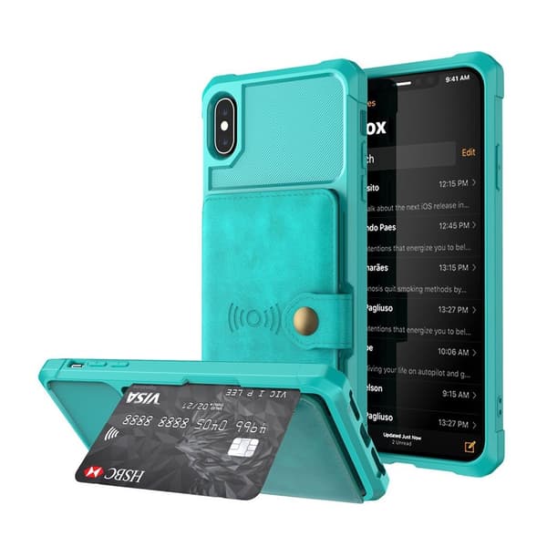 iPhone XS kickstand læderetui - Cyan Green