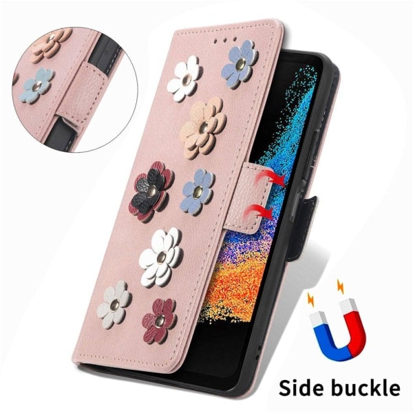 Soft flower decor leather case for Samsung Galaxy Xcover 6 Pro - Pink
