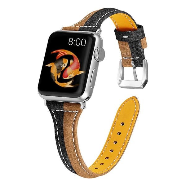 Apple Watch Series 5 40mm ægte læder Urrem - Kaffe / Sort Black