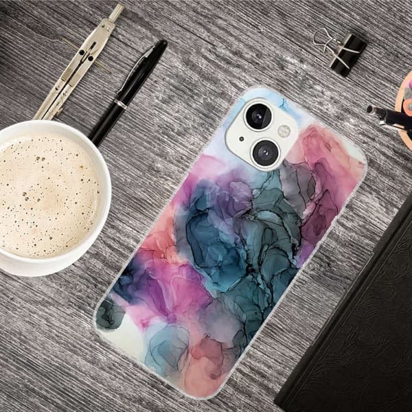 Marmormotiv iPhone 14 Plus skal - Osmos Av Rosa Och Grönt multifärg