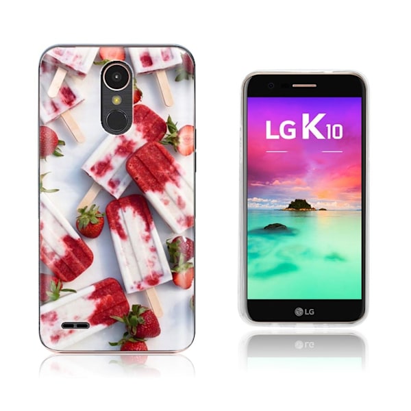 LG K10 2017 softlyfit præget TPU-etui - Jordbær Ispinde Red