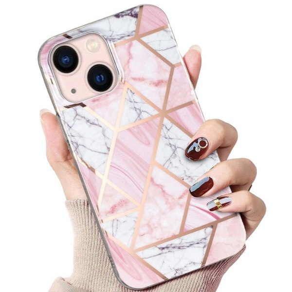 Marble design iPhone 14 Plus cover - Hvid Grus / Pink Marmor Pink