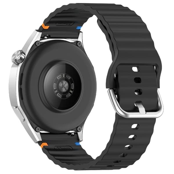 20 mm silikoneurrem Stitch Line Wave Design Håndledsrem Huawei / Samsung / Garmin Smartwatches - Sort Black