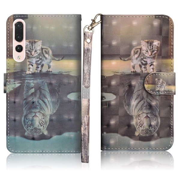 Huawei P20 Pro kuvioitu nahkainen suojakotelo - Kissa Multicolor