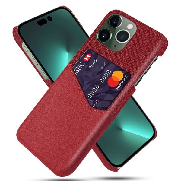 iPhone 14 Pro 6,1 tommer Smartphone Cover Card Slot Cloth Texture Vegansk Læder Coated Hard Bumpresistent Phone Case - Rød Red