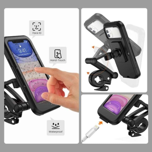 Universal motorcykel håndtag bar touch screen telefon beslag Black