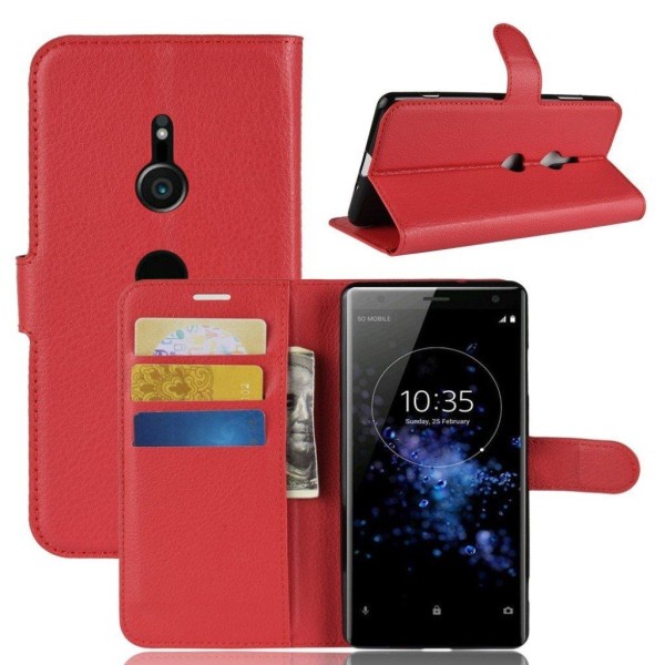 Sony Xperia XZ3 mobilfodral konstläder silikon stående litchi pl Röd
