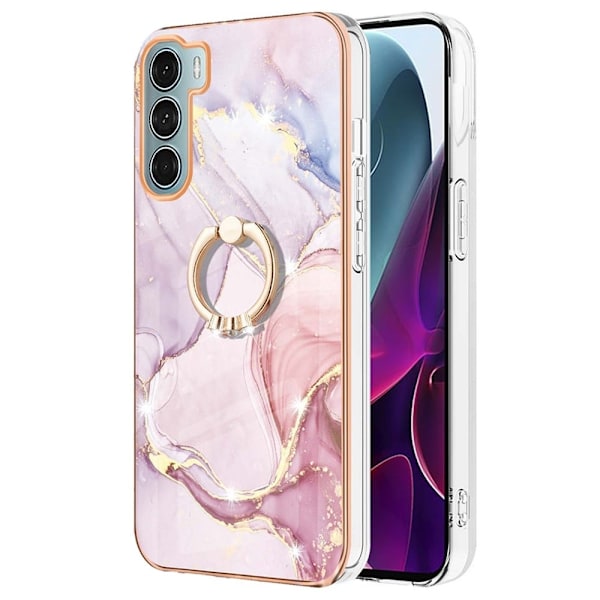 Marble Patterned Suojakuori With Ring Holder For Motorola Moto G200 5G - Rose Kulta Marble Haze Pink