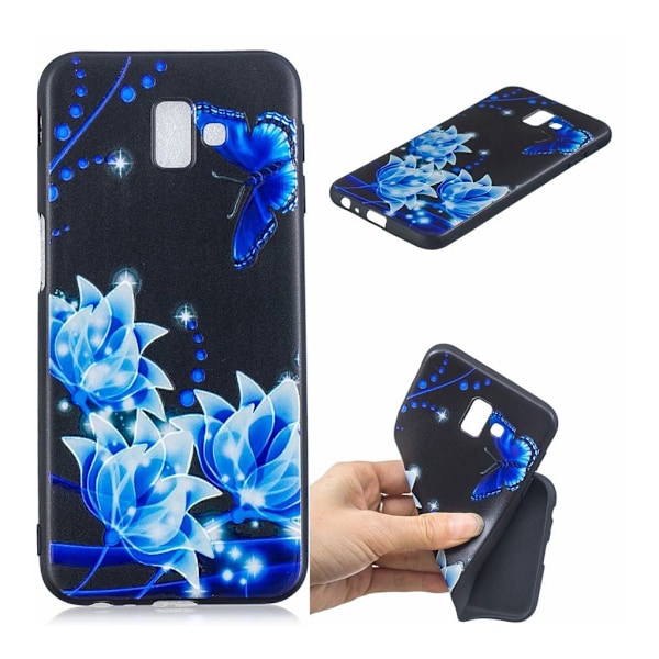 Samsung Galaxy J6 Plus (2018) mønstered blødt etui - Blå blomster og Sommerfugl Blue