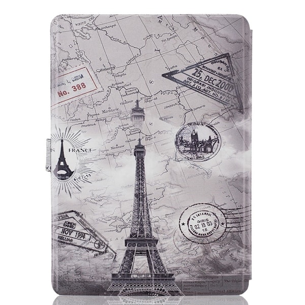 Moberg Apple MacBook 12" Taittuva PU Nahkakotelo - Eiffel Torni Ja Kartta Silver grey