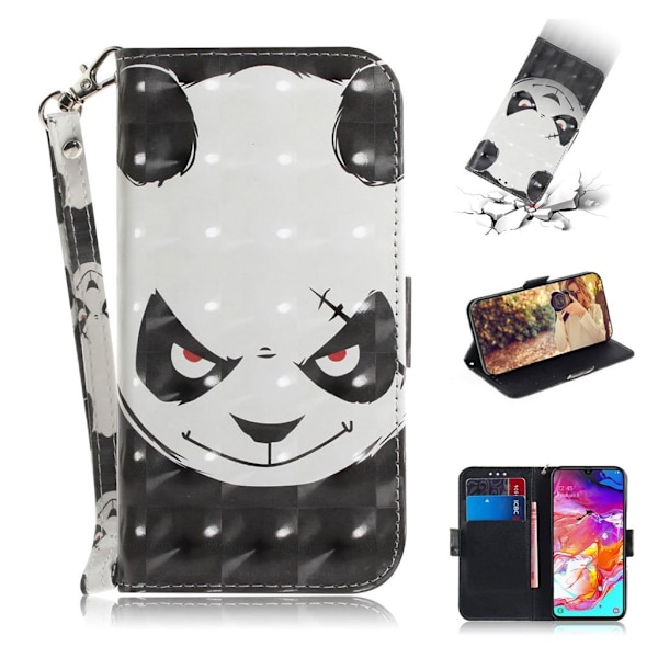 Samsung Galaxy A70 nahkainen sisustuskuvioinen kotelo - Panda Kuvio Multicolor