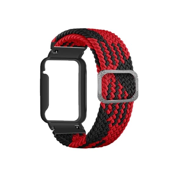 Xiaomi Mi Band 7 Pro nylon elastisk urrem med cover - Rød Sort / Sort Red