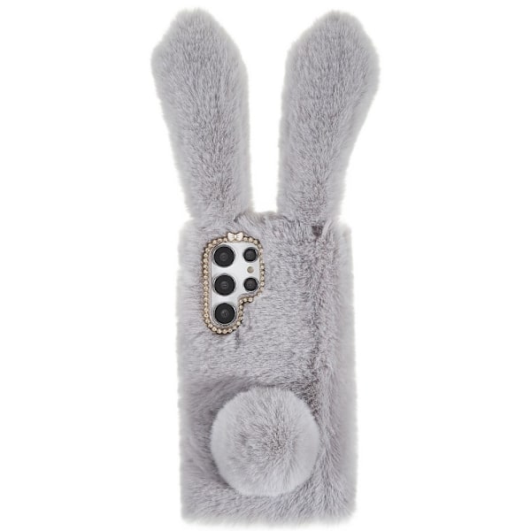 Fluffy Rabbit Samsung Galaxy S22 Ultra skal - Silver/Grå Silvergrå
