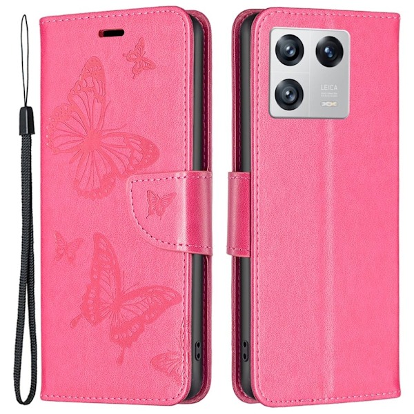 Butterfly läder Xiaomi 13 fodral - Rosa Rosa