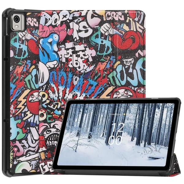 Nokia T21 kolminkertainen kuvio nahkainen flip-kotelo - Graffiti Multicolor