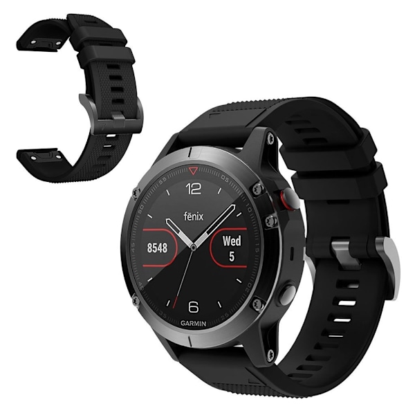 Garmin Fenix 5 holdbar silikoneurrem - Sort Black