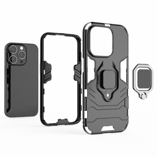 iPhone 15 Pro Drop Resistant Cover Fleksibelt og stødsikkert telefonetui med ringholder Kickstand - Rød Red
