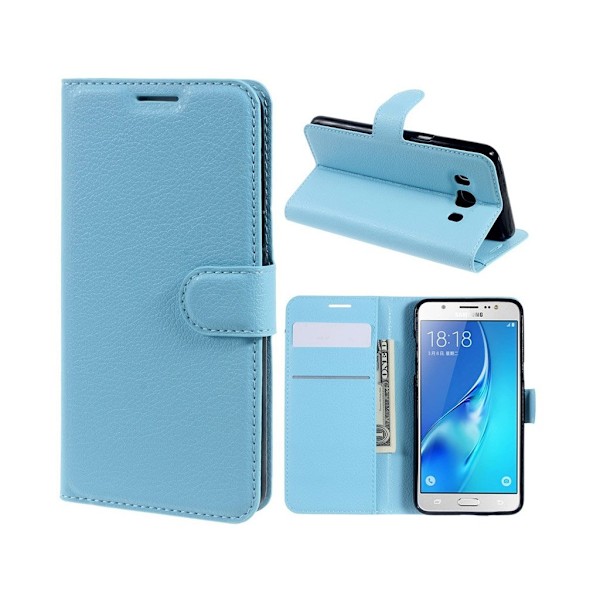 Mankell Samsung Galaxy J5 (2016) Litsi Pintainen Nahkakotelo - Sininen Blue