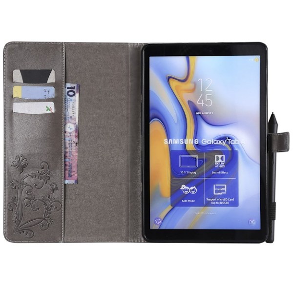 Samsung Galaxy Tab A 10.5 läderfodral med fjärilsavtryck - Grå Silvergrå