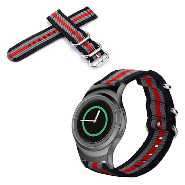 Samsung Gear S2 holdbar nylon Urrem - Sort / Grå / Rød Multicolor