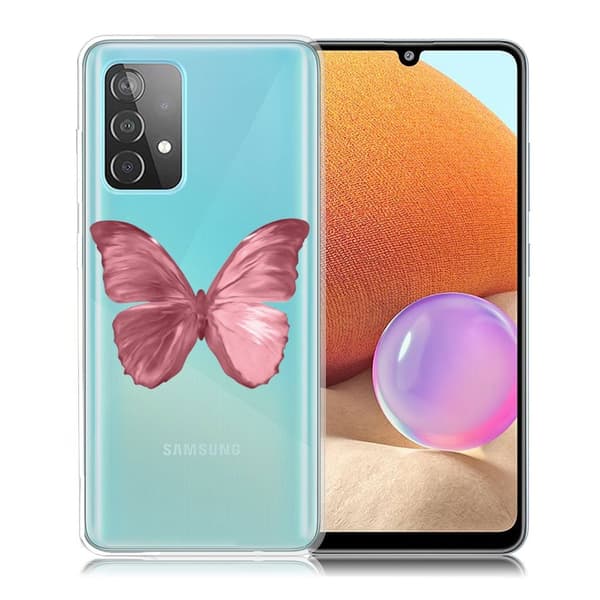 Butterfly läder Samsung Galaxy A32 fodral - Rosa Rosa