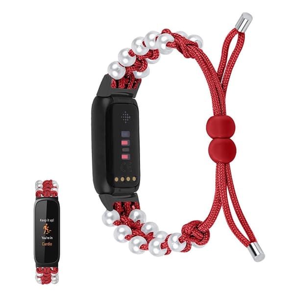 Fitbit Luxe stilig klokkerem i nylon med perletema - Rød Red