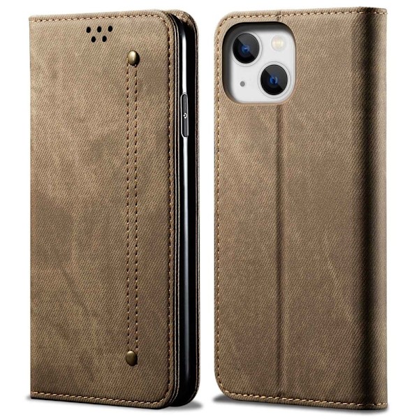 Jeans iPhone 14 Flippetui - Khaki Brown