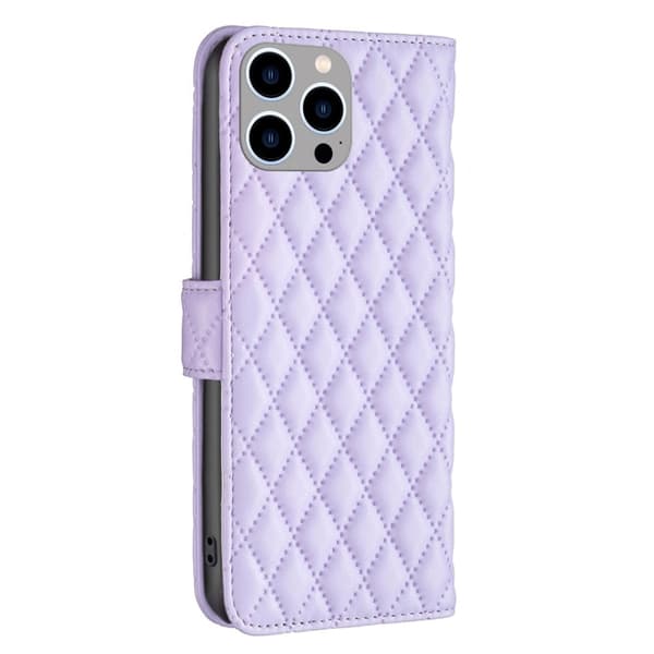 Rombemønster, matt flip-deksel for iPhone 15 Pro - Lilla Purple