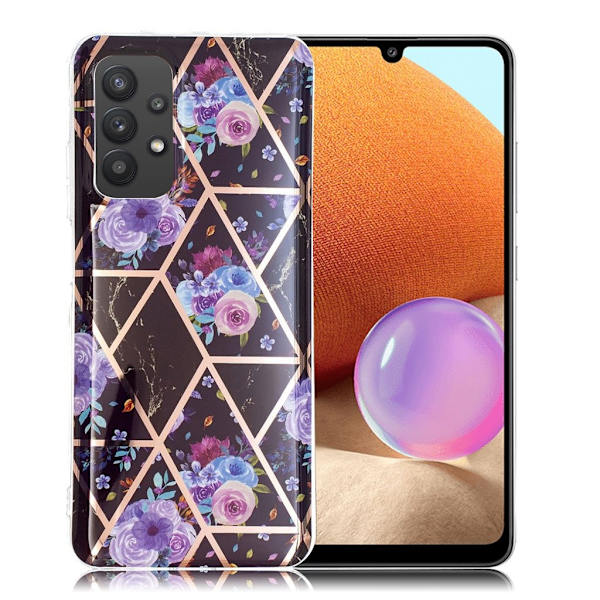 Marble Samsung Galaxy A32 Etui - Black Based Blomst Purple