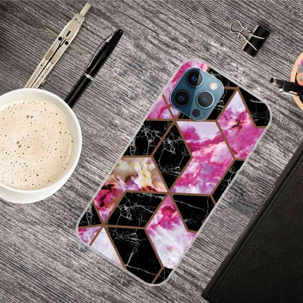 Marble design iPhone 14 Pro cover - Sort Og Rosa Marmor Pink