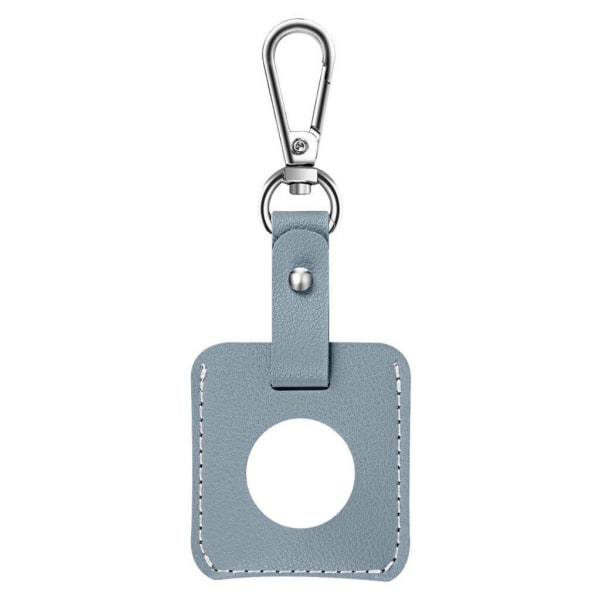 AirTags square shape leather cover with key ring - Grey Blue Blå