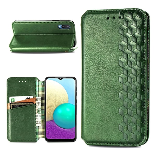 Läder Samsung Galaxy A02 fodral med romb-design - Grön Grön
