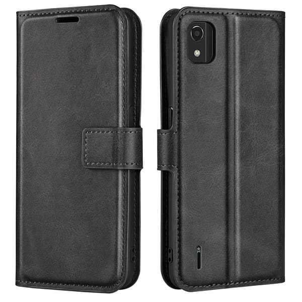 Nokia C2 2nd Edition nahkainen lompakokkotelo - Musta Black