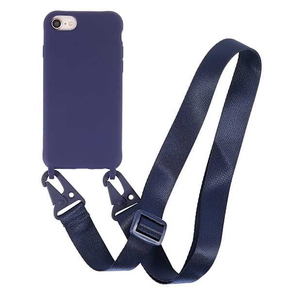 Tyndt TPU etui med mat finish og justerbar strop til iPhone SE (2022) / SE 2020 / 8 / 7 - Mørkeblå Blue