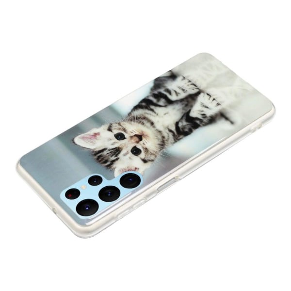 Deco Samsung Galaxy S22 Ultra Suojakotelo - Cute Kissa Silver grey