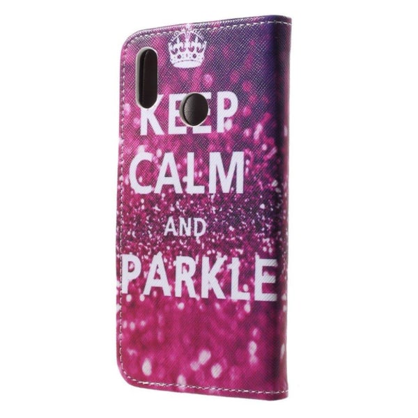 Huawei P20 Lite / Nova 3e mobilfodral i PU skyddar plånbok korthållare sedelförvaring stående läge - Keep calm and sparkle multifärg