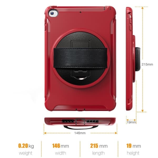 iPad Mini (2019) 3-lagers multifunktionellt hybridfodral - Röd Röd