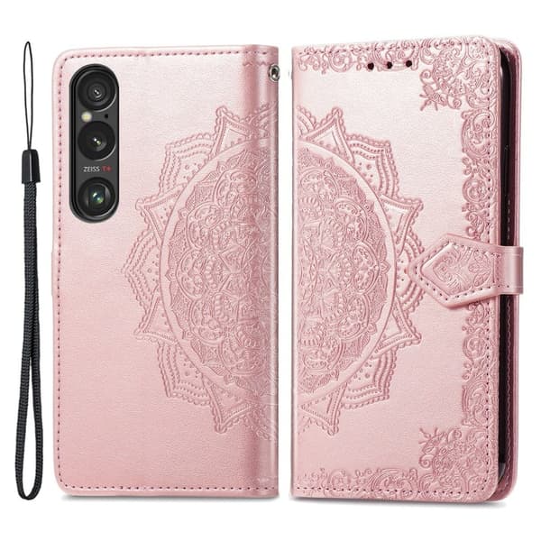 Mandala Sony Xperia 1 VI læderetui - Rødguld Pink