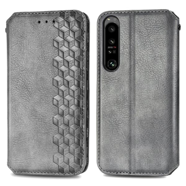 Læder Etui med A Stilfuldt Rhombus Tryk til Sony Xperia 1 IV - Grå Silver grey