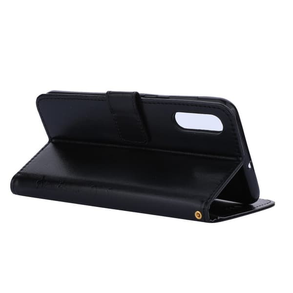 Samsung Galaxy A50 aftryk Sommerfugl blomster læder etui - Sort Black