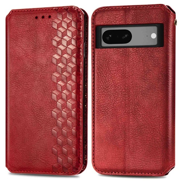 Nahkakotelo With A Stylish Rhombus Imprint For Google Pixel 7 - Punainen Red