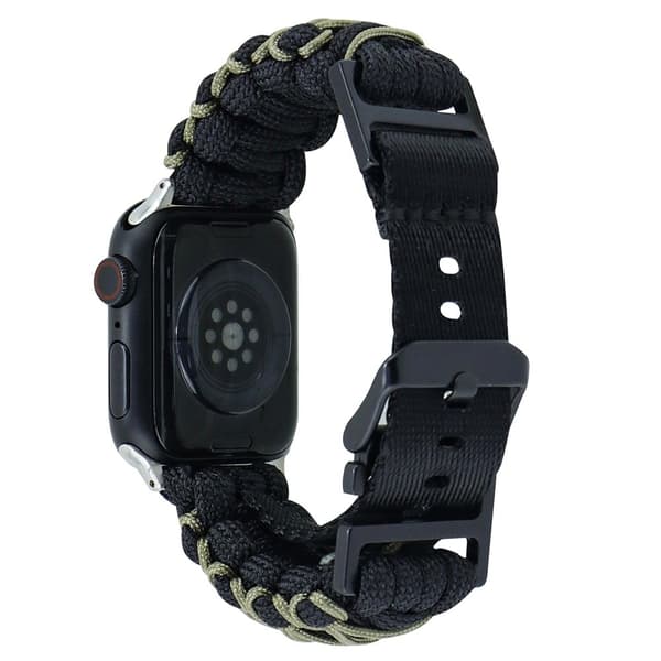 Apple Watch Series 41mm - 40mm - 38mm Universal Double Layer Nylon Rope urrem - Sort + Militærgrøn Green